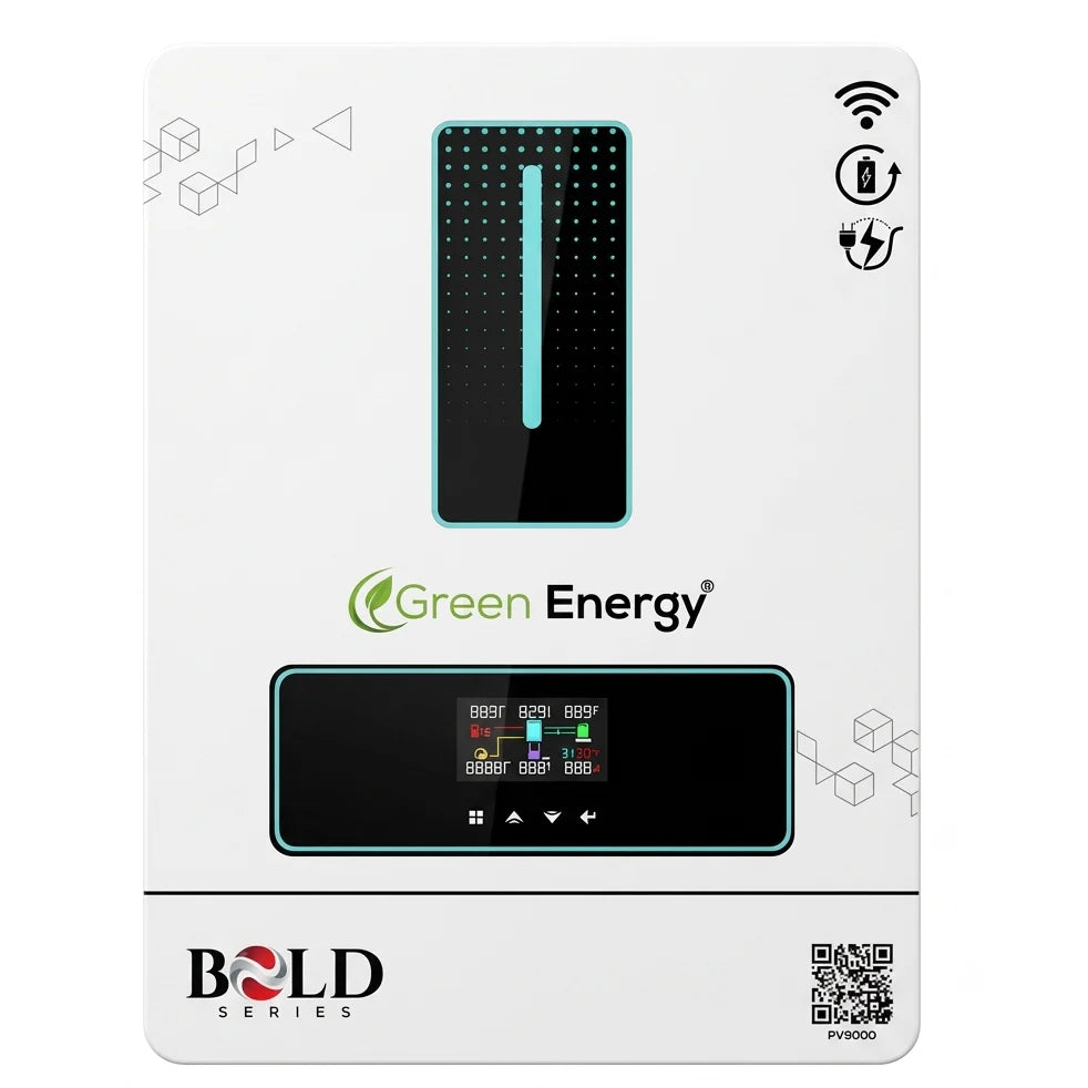Green Energy Bold Series 6.2KW PV9000 Solar Inverter | 48V Hybrid On/Off Grid Pure Sine Wave with MPPT, WiFi & Dual Output