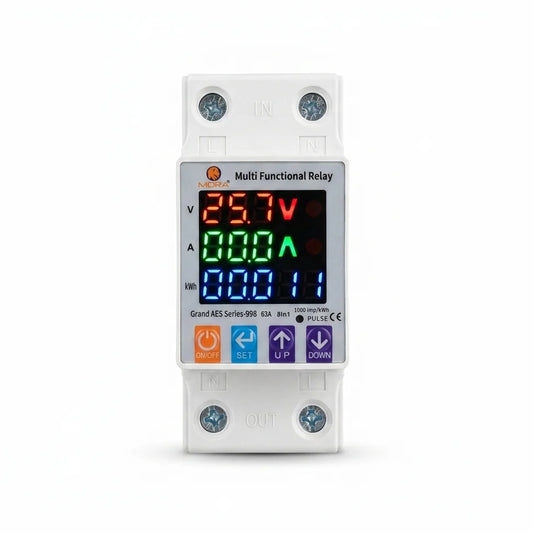 Mora 8in1 Voltage Protector | Over & Under Voltage Protective Device with kWh Meter, Unit(KWh) Lock, Frequency & Power Display