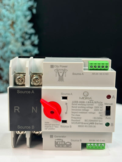 MORA Grand AES-988 Automatic Transfer Switch (ATS) 125A 2 Pole | Auto Changeover Switch for Generator & Utility Power